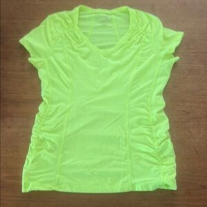Tangerine Neon Yellow Ruched Cap Sleeve Tee